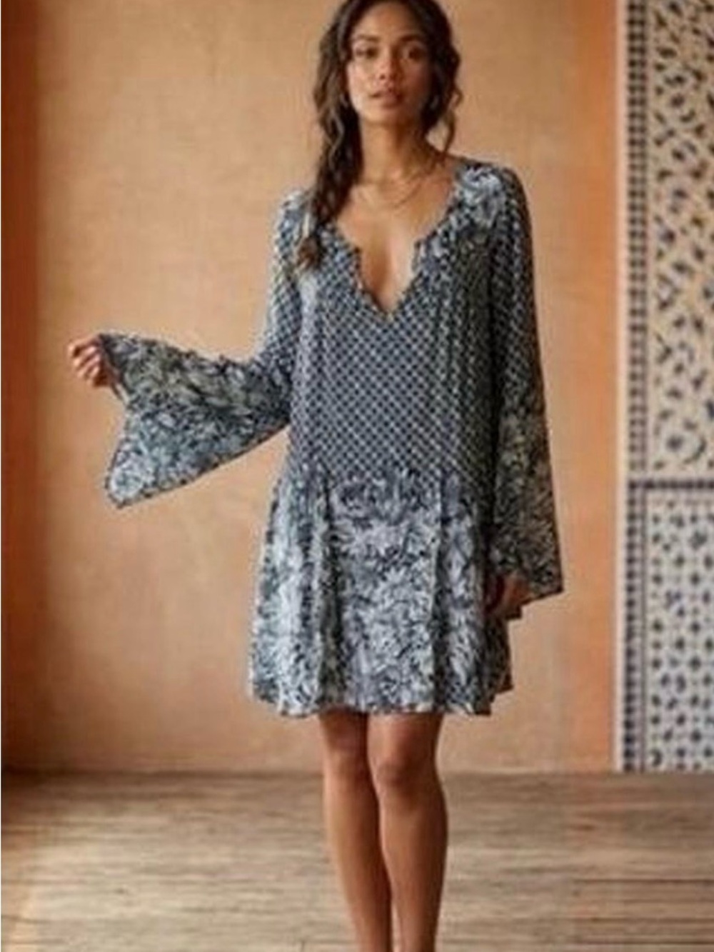 Free People Blue And White Floral Dress
